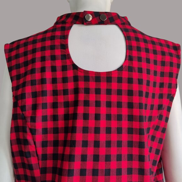 Royal Monk Rockabilly Goth Choker Neck w Spider Red Black Check Stretch Dress - Picture 7 of 11